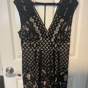 Free People Black and Cream Backless Dress